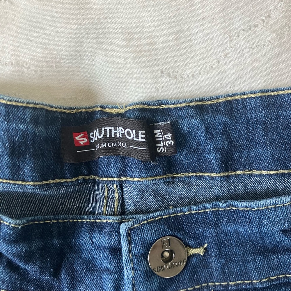 Southpole Mens Size 34 Slim Jean Shorts Stretch Denim Distressed Blue - Picture 2 of 4